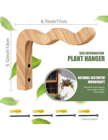 Soporte para Plantas Colgantes HCDHAKN 17 cm Madera Natural 2 Pcs