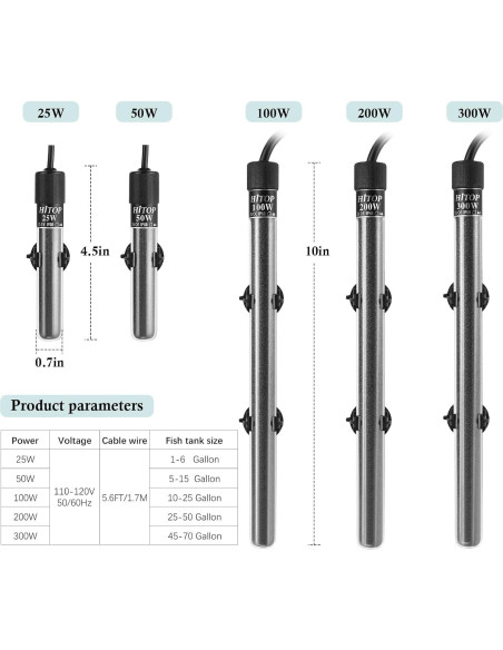 Calentador de Acuario HITOP 100W Digital Compacto 10-25 Gal Calentador de Acuario HITOP 100W Digital Compacto 10-25 Gal