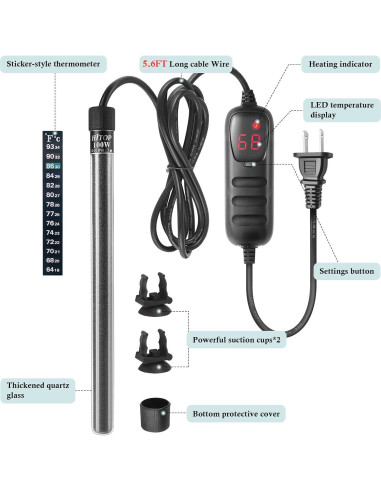 Calentador de Acuario HITOP 100W Digital Compacto 10-25 Gal