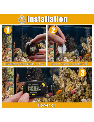 Termómetro Digital Acuario Poly JLENOVEG Naranja LCD Sumergible