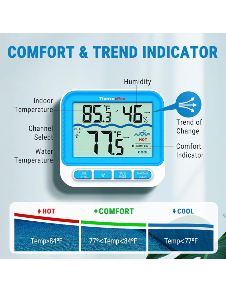 Termómetro de piscina digital ThermoPro TP211B flotante IPX8 Termómetro de piscina digital ThermoPro TP211B flotante IPX8