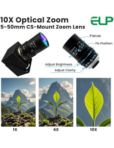 Cámara Web USB ELP 5MP 10X Zoom 1440P Alta Velocidad 2