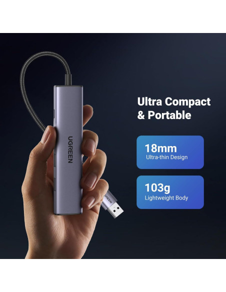 Adaptador USB a Ethernet UGREEN 5 en 1 con 3 Puertos USB 3.0 Adaptador USB a Ethernet UGREEN 5 en 1 con 3 Puertos USB 3.0