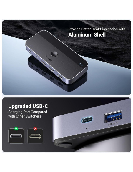 Interruptor USB 3.0 UGREEN 2 PCs 4 Puertos C y A Negro Interruptor USB 3.0 UGREEN 2 PCs 4 Puertos C y A Negro