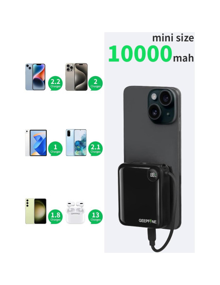 Cargador Portátil Mini GEEPFINE 10000mAh PD20W Negro Cargador Portátil Mini GEEPFINE 10000mAh PD20W Negro