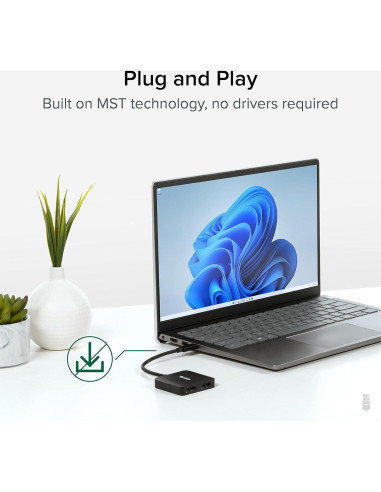 Adaptador USB C a HDMI Dual 4K 60Hz Plugable USBC-MSTH2