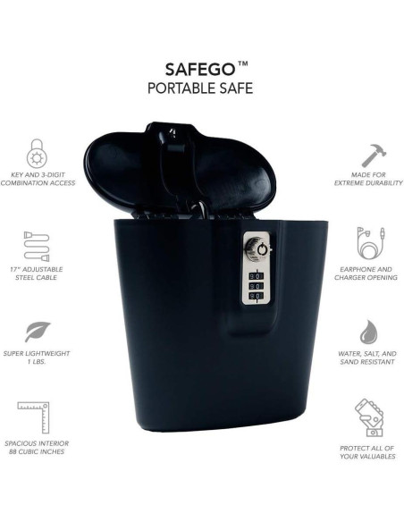 Caja Fuerte Portátil SAFEGO Negra con Combinación y Llave Caja Fuerte Portátil SAFEGO Negra con Combinación y Llave