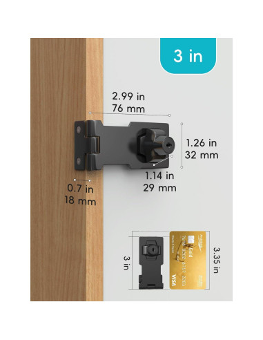 Cerradura de Hasp I-EASYDWW 7.62 cm con Llave y Gancho Negro