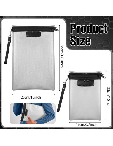 Bolsa de Documentos a Prueba de Fuego Nezyo 2 Pcs A4 Gris