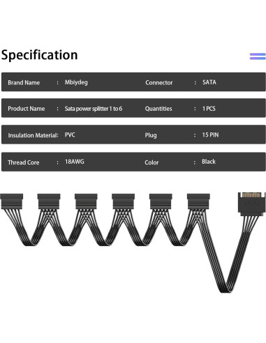Cable Divisor de Alimentación SATA 15 Pines a 6 Vías - Mbiydeg