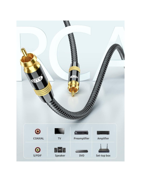 Cable Subwoofer RCA EMK 0.5M Doble Apantallado 24K Cable Subwoofer RCA EMK 0.5M Doble Apantallado 24K