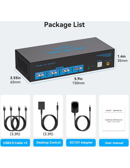 Conmutador KVM HDMI 2 PC 2 Monitores 4K 120Hz AILVLVNG Conmutador KVM HDMI 2 PC 2 Monitores 4K 120Hz AILVLVNG