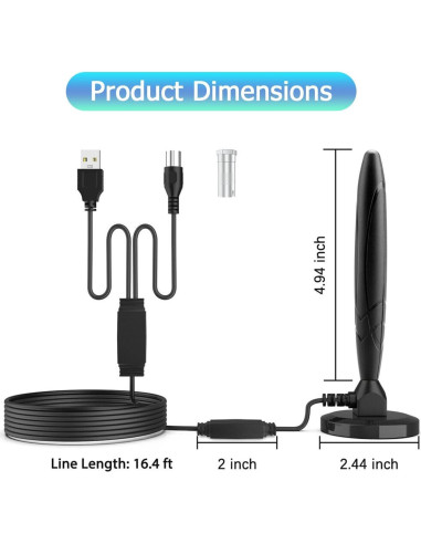 Antena de TV Interior Aleaty 2025 HD Amplificada 4K 1.609 km
