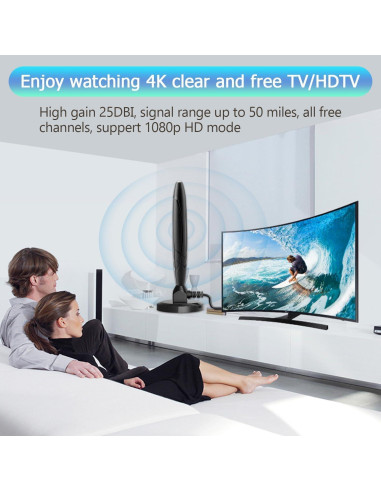 Antena de TV Interior Aleaty 2025 HD Amplificada 4K 1.609 km
