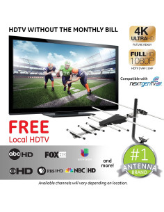 Antena Digital HD GE 33685 Yagi Exterior 4K 1080p VHF UHF 2