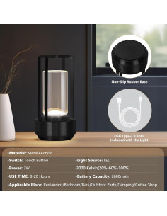 Lámpara de Mesa LED Inalámbrica Baishezhuan A-1 Negra 2