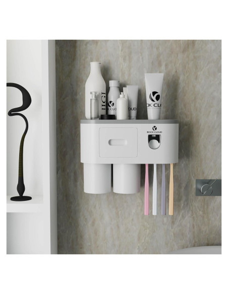 Soporte para Cepillos de Dientes ROCK CLOUD Gris con Dispensador Automático Soporte para Cepillos de Dientes ROCK CLOUD Gris con Dispensador Automático