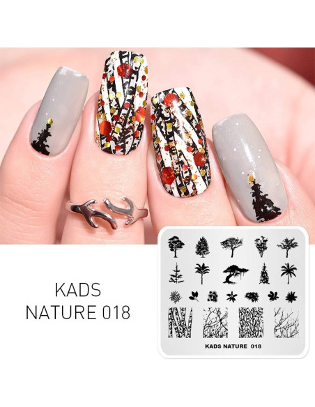 Plantilla de Estampado de Uñas KADS NA018 Acero Inoxidable 8x7cm Plantilla de Estampado de Uñas KADS NA018 Acero Inoxidable 8x7cm