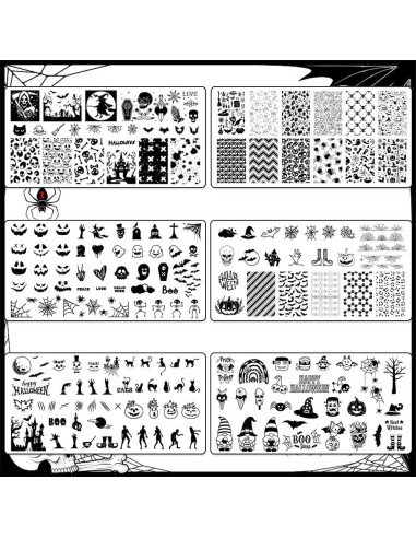 Set de 6 Placas de Estampado de Uñas Halloween Hying - Acero Inoxidable