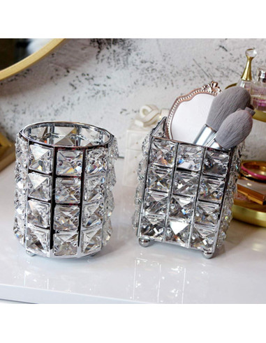 Organizador de Brochas de Maquillaje Miaowater Cuadrado Plateado