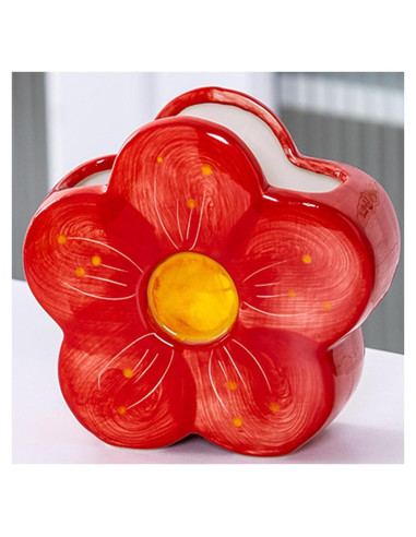 Soporte de Lápiz Rojo Floral Busnos - Cerámica 13x5.6x12.4cm