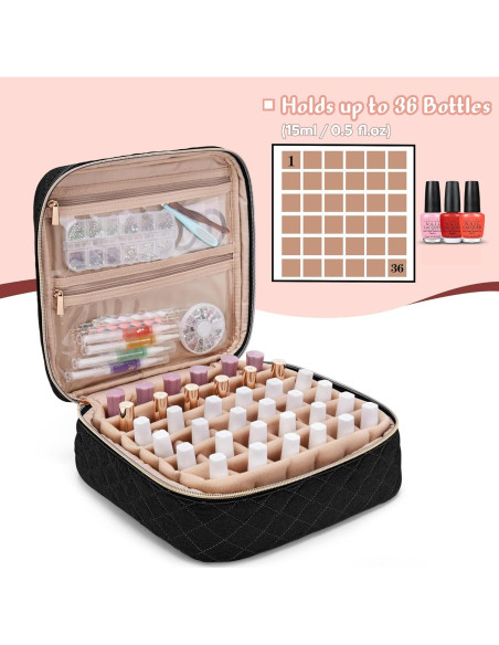 Bolsa de Transporte para Esmalte de Uñas YARWO Negra 36 Botellas Bolsa de Transporte para Esmalte de Uñas YARWO Negra 36 Botellas