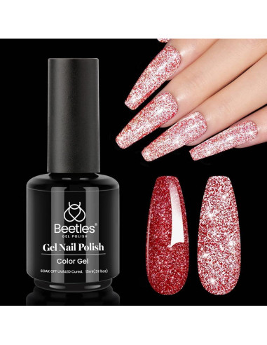 Esmalte de Uñas Gel Rojo Brillante Beetles 15ml con Purpurina