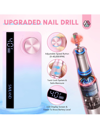 Taladro de Uñas Eléctrico SAVILAND 40000 RPM Inalámbrico