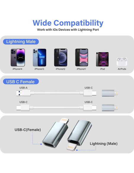 Adaptador USB C a Lightning Thousover 1.8-2.2A Carga Rápida Adaptador USB C a Lightning Thousover 1.8-2.2A Carga Rápida