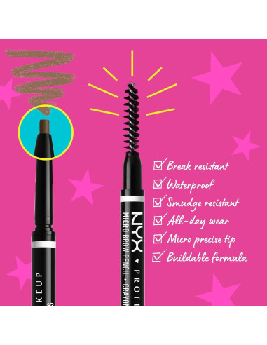 Lápiz de Cejas Micro NYX Professional - Negro, 8.8g