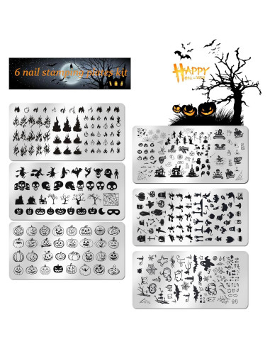 Placas de Estampado de Uñas Halloween JERCLITY 6 Pcs