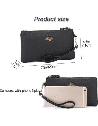 Bolso de Mano de Cuero imeetu Negro con Muñequera