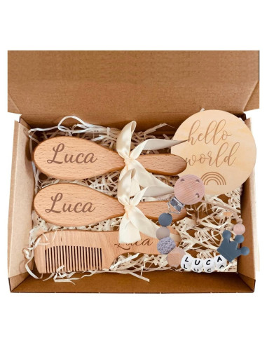 Set de Cepillo y Peine de Madera Personalizado para Bebés