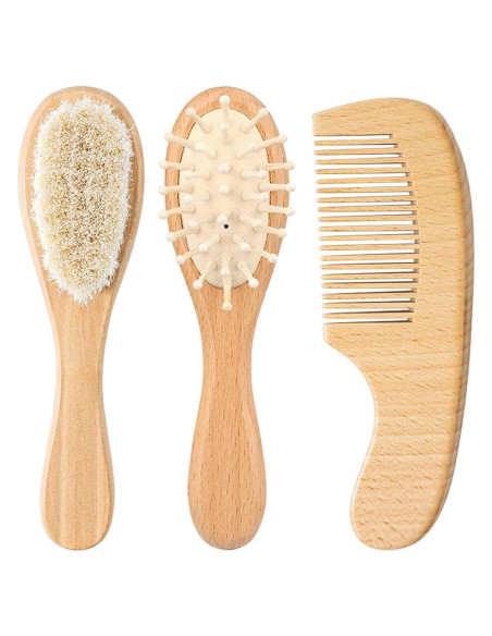 Juego de Cepillo y Peine de Madera para Bebés - 3 Piezas Juego de Cepillo y Peine de Madera para Bebés - 3 Piezas