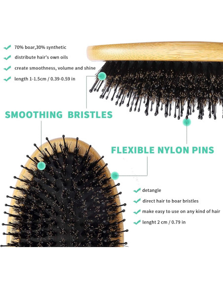 Cepillo de Cerdas de Jabalí BOMEIYI para Todo Tipo de Cabello Cepillo de Cerdas de Jabalí BOMEIYI para Todo Tipo de Cabello
