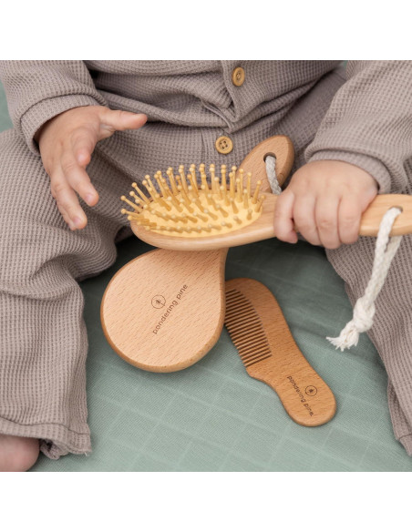 Juego de Cepillos para Bebé Natural Boho - Madera y Cerdas Suaves Juego de Cepillos para Bebé Natural Boho - Madera y Cerdas Suaves
