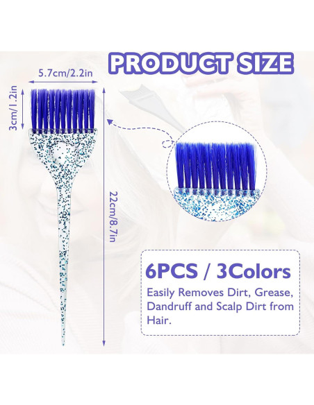 Juego de 6 Pinceles para Tinte de Cabello Abeillo - 3 Colores Juego de 6 Pinceles para Tinte de Cabello Abeillo - 3 Colores