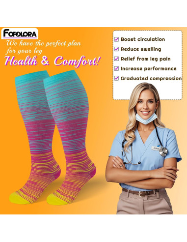 Calcetines de Compresión FOFLORA Talla 3XL-4XL 20-30 mmHg 3 Pares