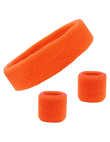 Kenz Laurenz Conjunto Banda Cabeza y Muñequera Naranja Absorbente