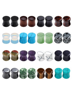 Set de Tapones de Oreja PiercingJ - 16 Pares de Acrílico, Madera y Piedra Mixta