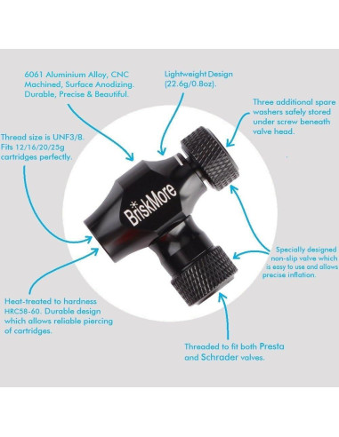 Inflador de CO2 BriskMore para Bicicletas - Válvulas Presta y Schrader