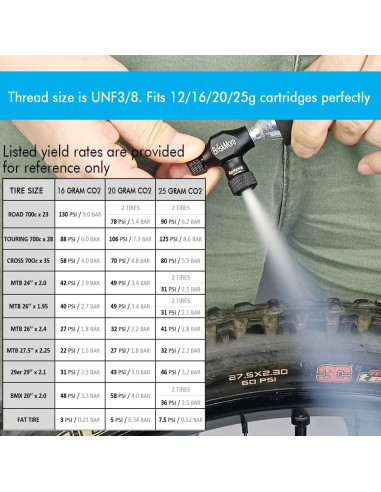 Inflador de CO2 BriskMore para Bicicletas - Válvulas Presta y Schrader