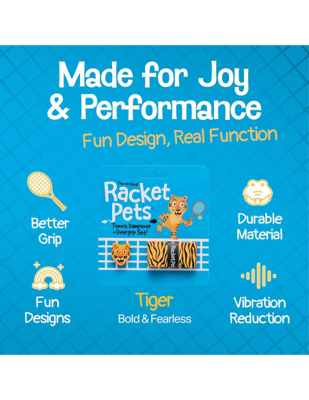 Dampener y Cinta de Overgrip Racket Pets Tigre para Tenis Dampener y Cinta de Overgrip Racket Pets Tigre para Tenis