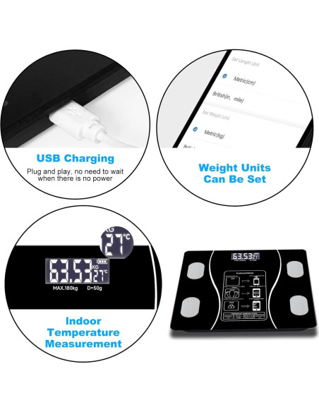 Escala Digital Inteligente ChuangMaiShi DN-3MBF-QTQU 180 kg Bluetooth Escala Digital Inteligente ChuangMaiShi DN-3MBF-QTQU 180 kg Bluetooth