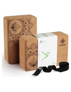 Bloques de Yoga de Corcho Overmont 2 Piezas con Correa 2.44m