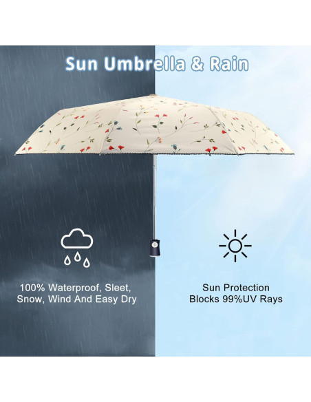 Paraguas Plegable Cuby UV Solar Automático Impermeable Flores Paraguas Plegable Cuby UV Solar Automático Impermeable Flores