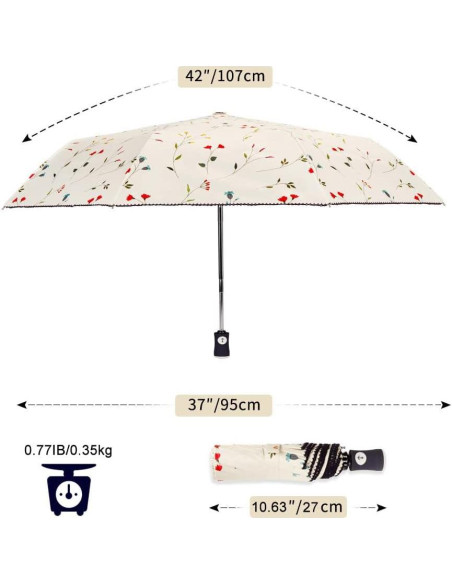Paraguas Plegable Cuby UV Solar Automático Impermeable Flores Paraguas Plegable Cuby UV Solar Automático Impermeable Flores