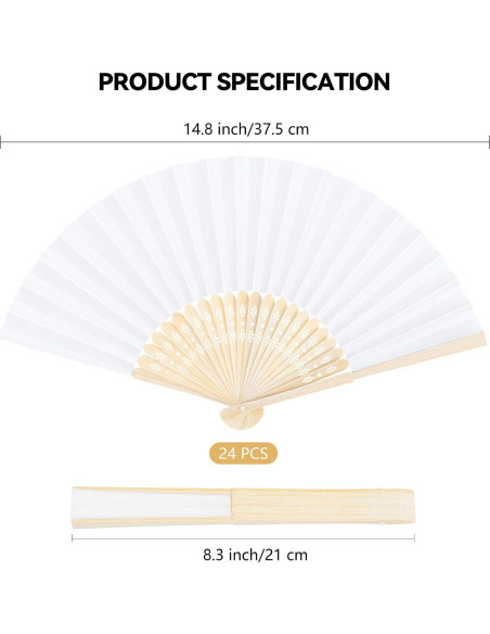 Aneco 24 Abanicos Plegables de Papel y Bambú Blanco 21 cm Aneco 24 Abanicos Plegables de Papel y Bambú Blanco 21 cm