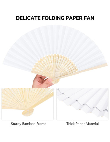 Aneco 24 Abanicos Plegables de Papel y Bambú Blanco 21 cm