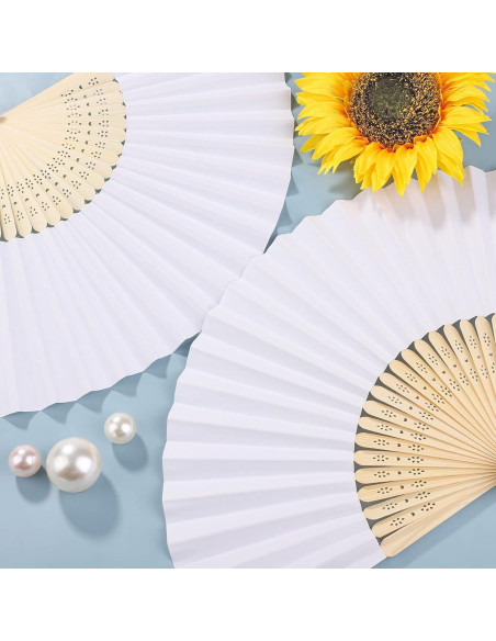 Aneco 24 Abanicos Plegables de Papel y Bambú Blanco 21 cm Aneco 24 Abanicos Plegables de Papel y Bambú Blanco 21 cm